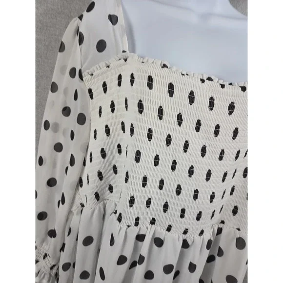Torrid 3 Blouse Babydoll Chiffon Smocked Polka Dot White Black Whimsigoth Boho - Picture 2 of 12